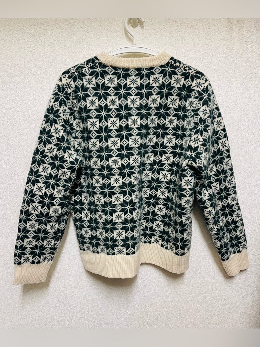 J. CREW Lambswool Fair Isle Crewneck Sweater Dark Green & Cream Men’s Size XL - Picture 2 of 4
